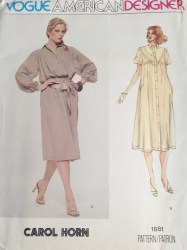 1881 VOGUE CAROL HORN LOOSE YOKE BUTTON COLLAR SHORT - LONG SLEEVE  DRESS LENGTHS, BELT  PATTERN 14 CUT